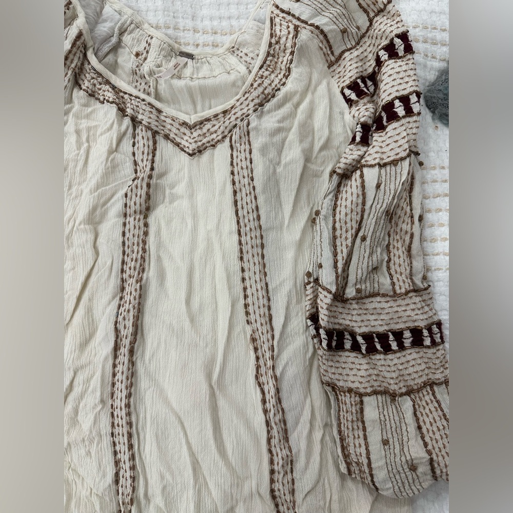 Free People Cream and Brown embelished Blouse